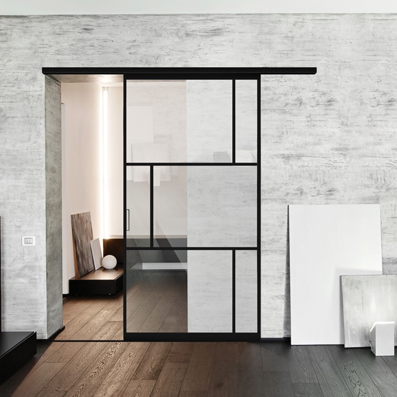 Black(6-Lite Single Sliding Door with Clear Glass)